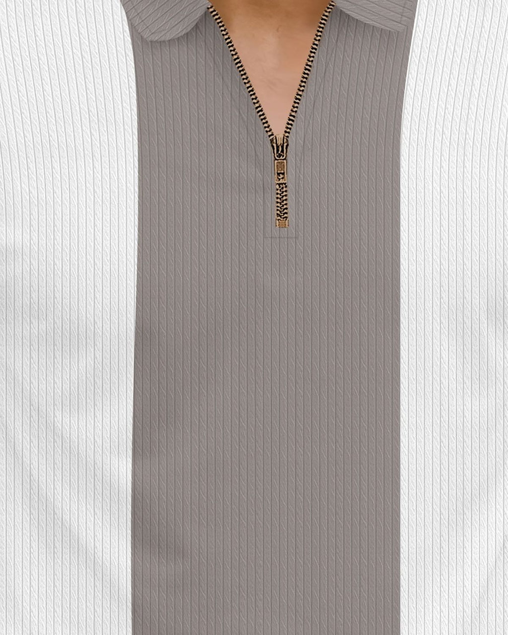 Men’s Color-Blocked Vertical Stripe Quarter-Zip Knit Polo T-Shirt