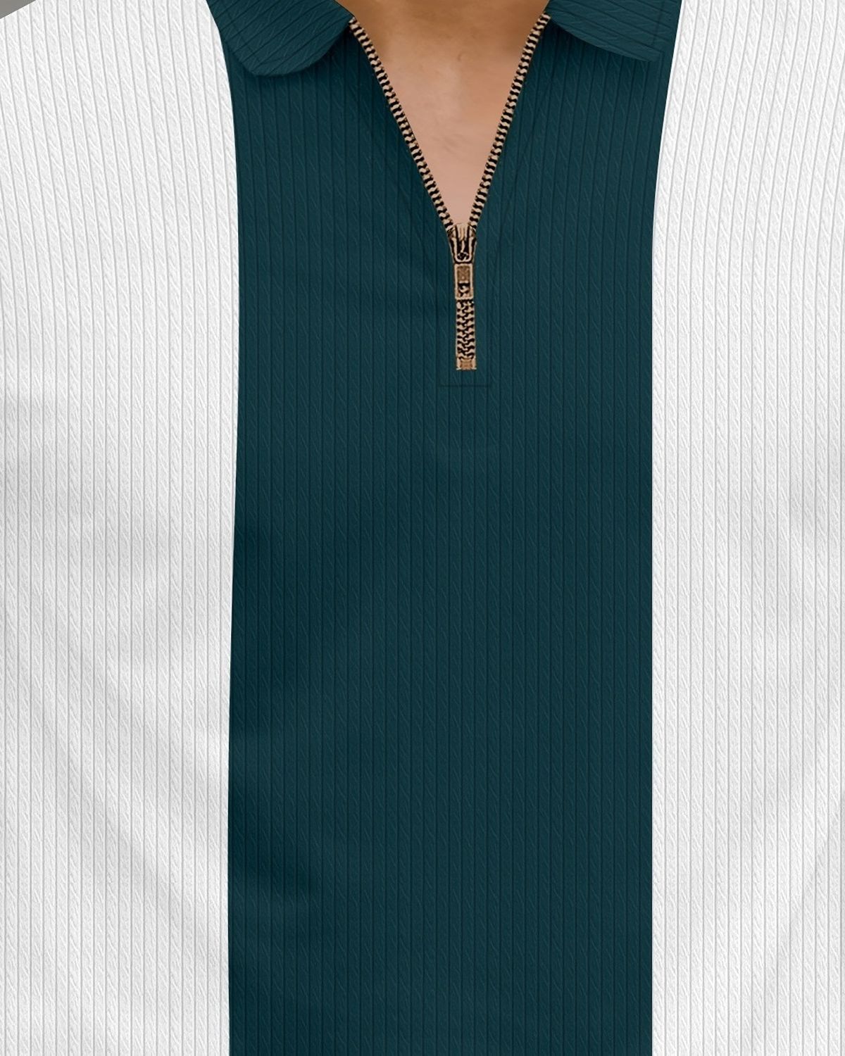 Men’s Color-Blocked Vertical Stripe Quarter-Zip Knit Polo T-Shirt