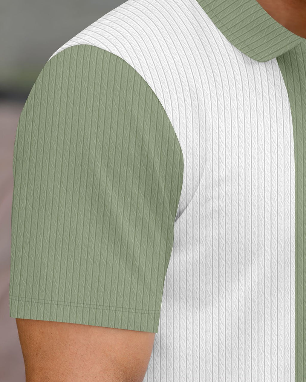 Men’s Color-Blocked Vertical Stripe Quarter-Zip Knit Polo T-Shirt
