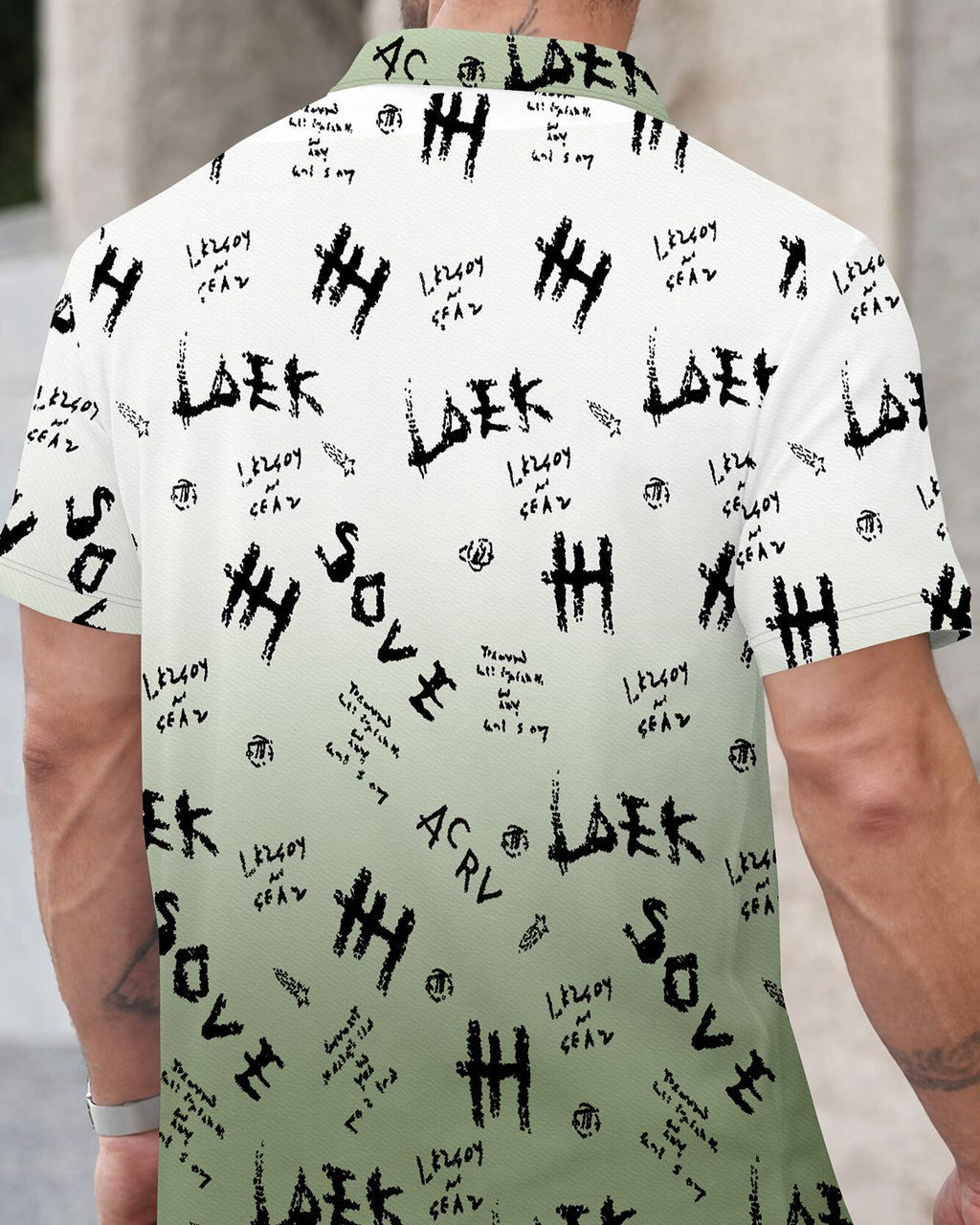 Men’s Graffiti Print Gradient Quarter-Zip Polo T-Shirt