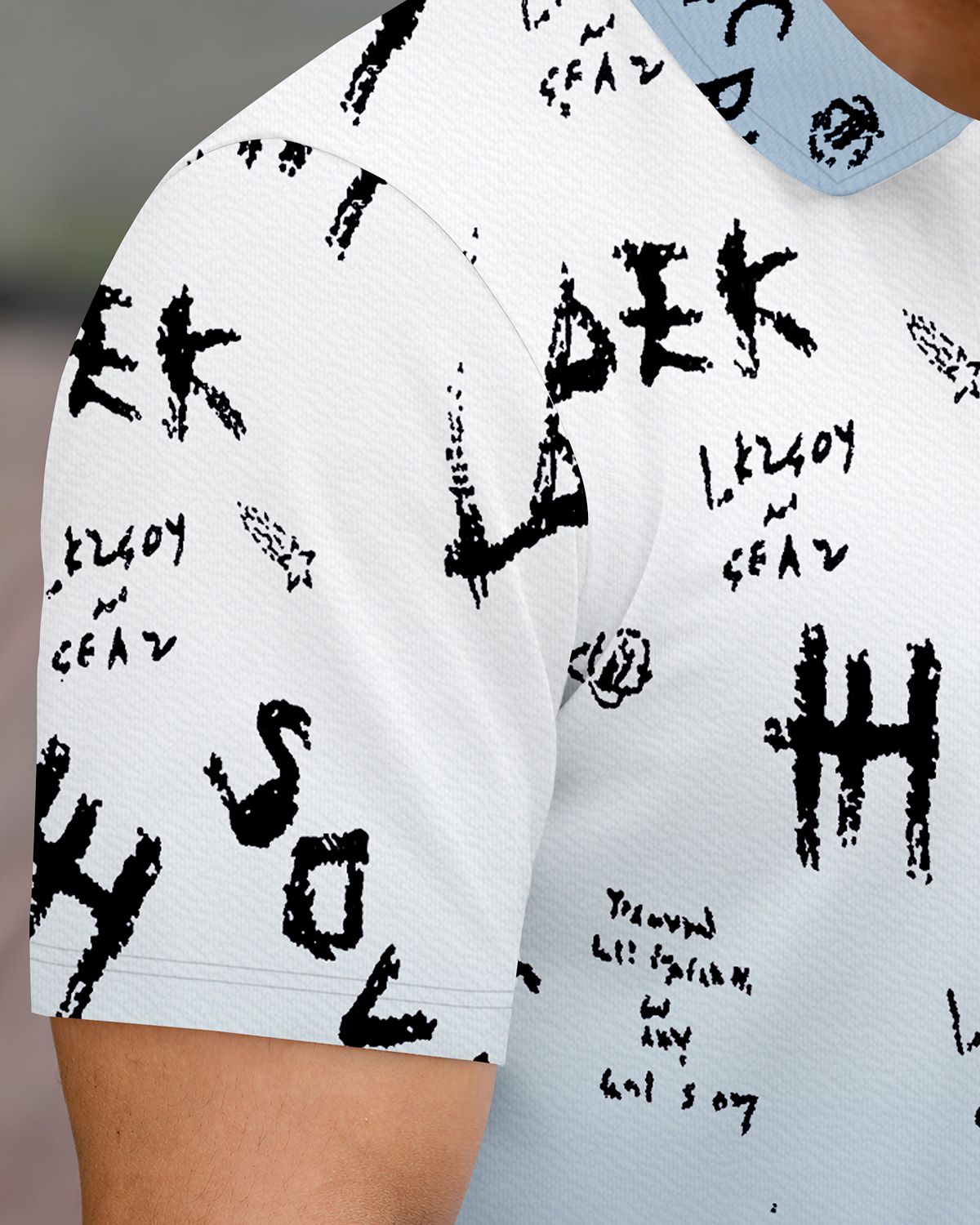 Men’s Graffiti Print Gradient Quarter-Zip Polo T-Shirt