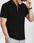 Men’s Textured Knit Quarter-Zip Polo T-Shirt