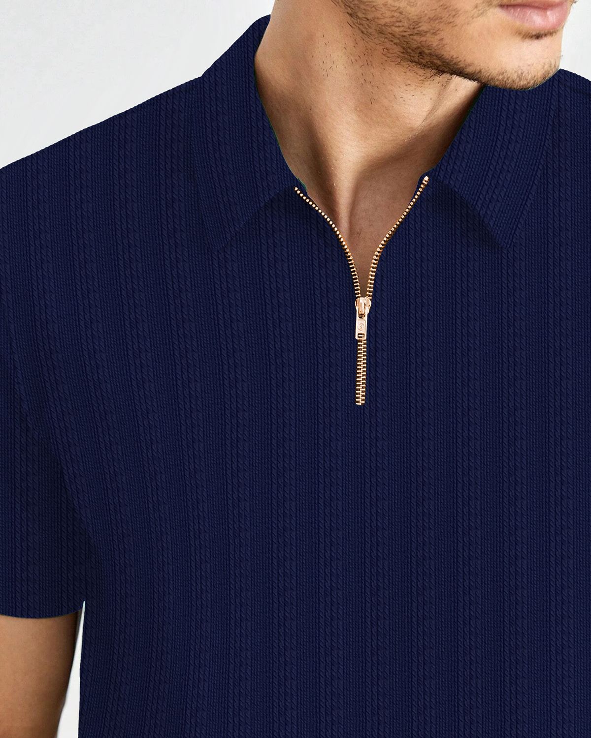 Men’s Textured Knit Quarter-Zip Polo T-Shirt