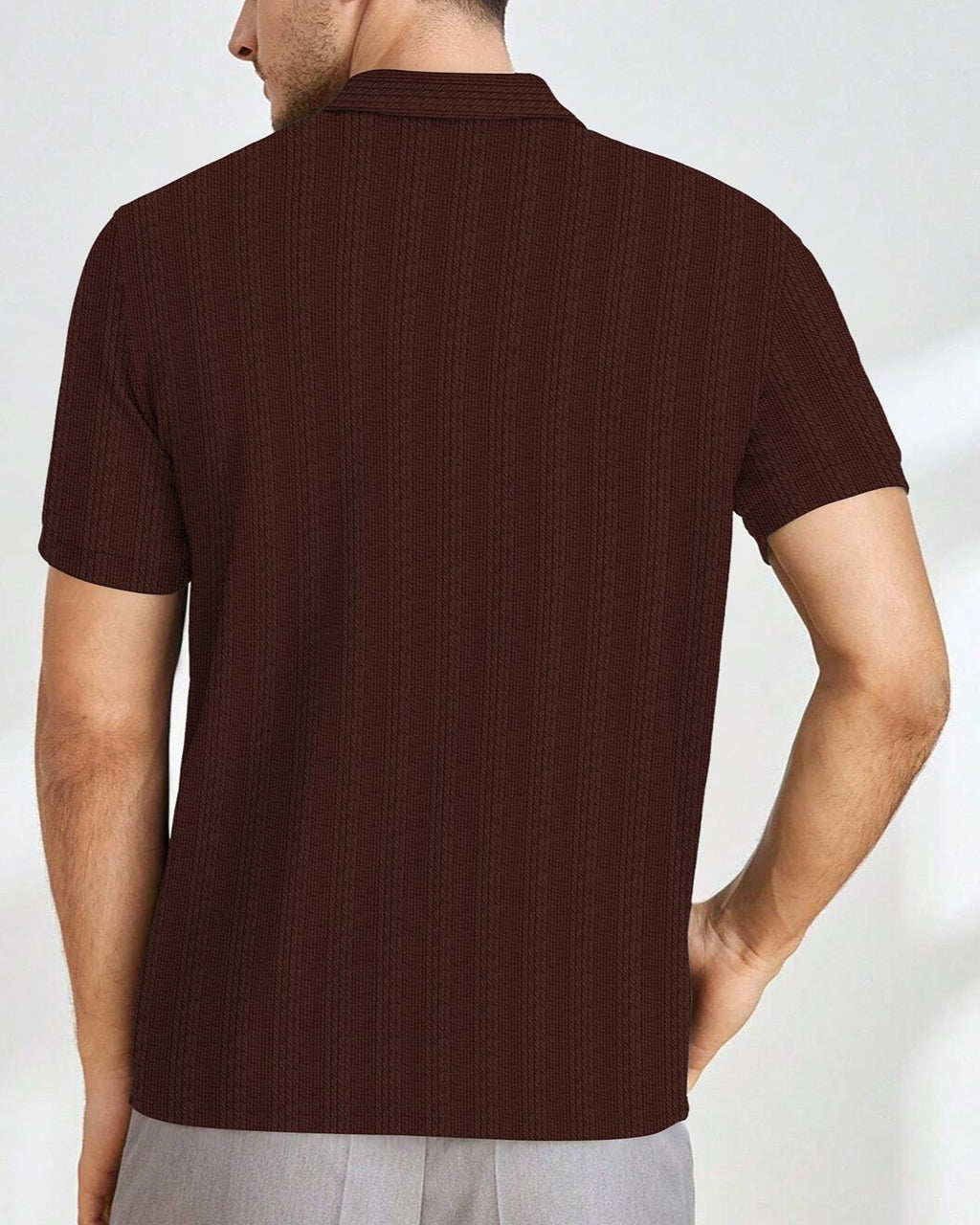 Men’s Textured Knit Quarter-Zip Polo T-Shirt