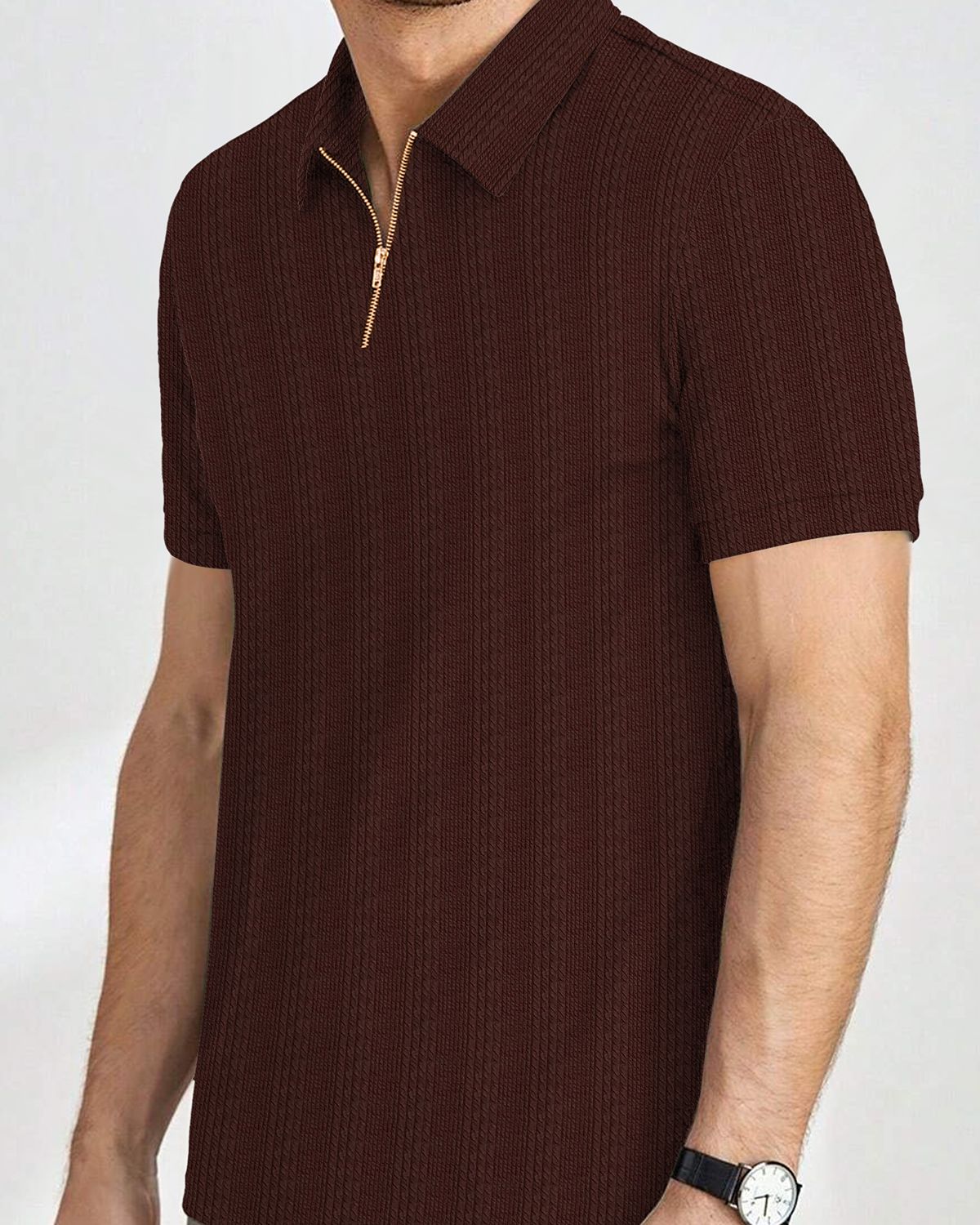 Men’s Textured Knit Quarter-Zip Polo T-Shirt