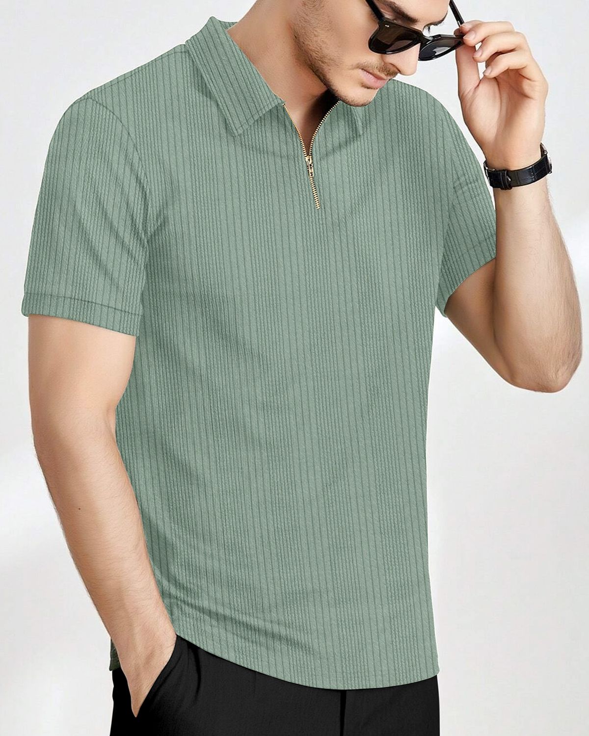 Men’s Textured Knit Quarter-Zip Polo T-Shirt