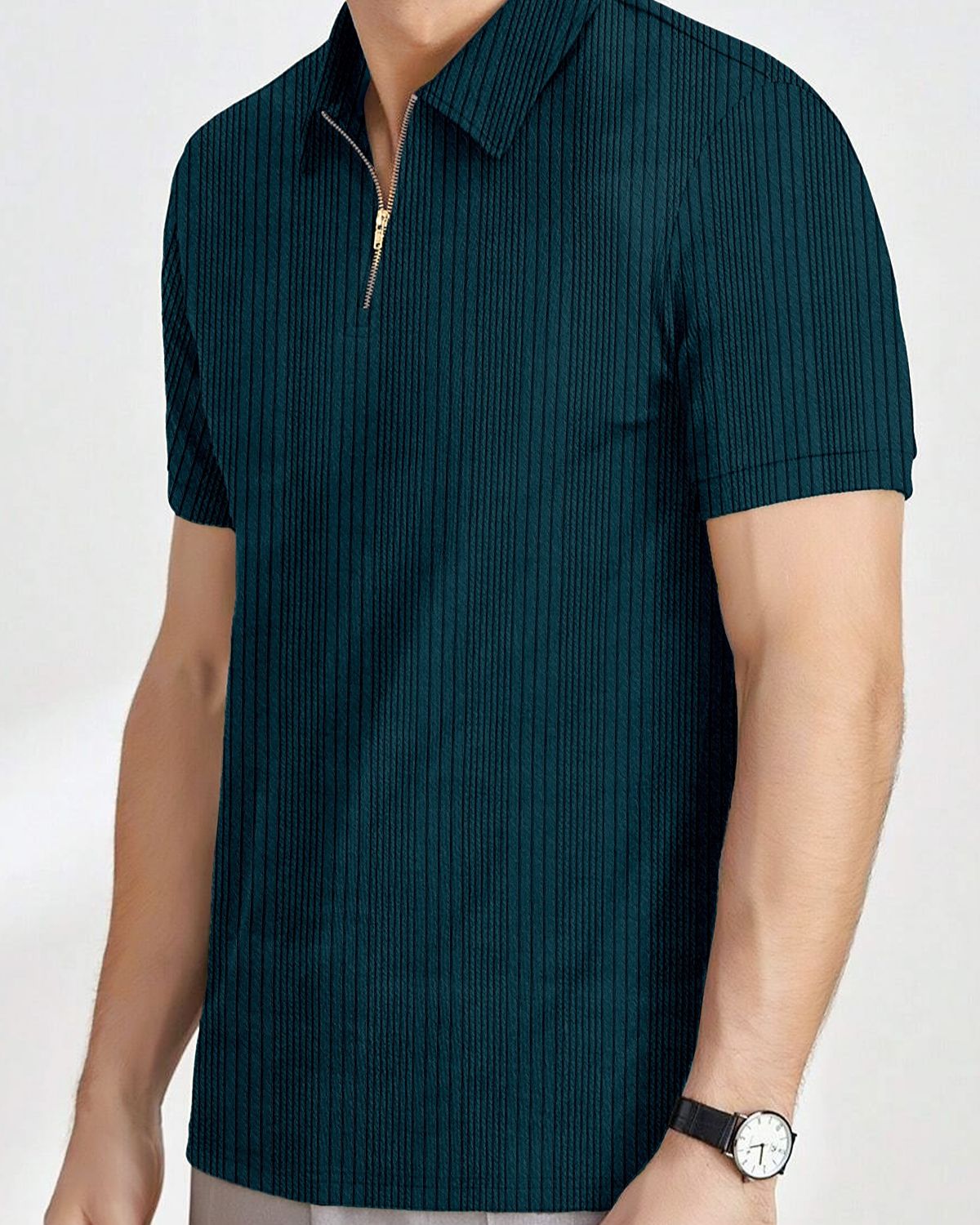 Men’s Textured Knit Quarter-Zip Polo T-Shirt