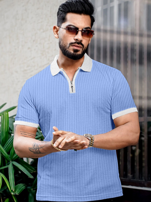 (TESTING) Men Colourblocked Polo Collar T-shirt