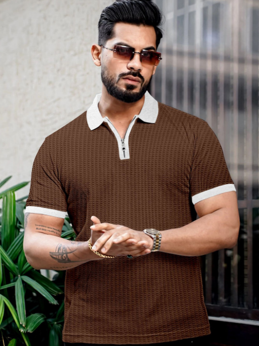 (TESTING) Men Colourblocked Polo Collar T-shirt