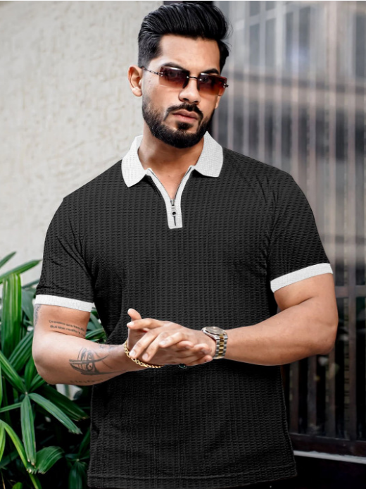 (TESTING) Men Colourblocked Polo Collar T-shirt