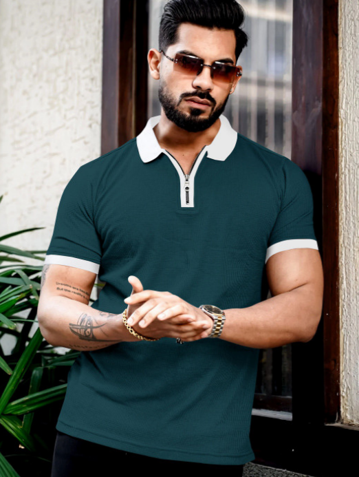 (TESTING) Men Colourblocked Polo Collar T-shirt