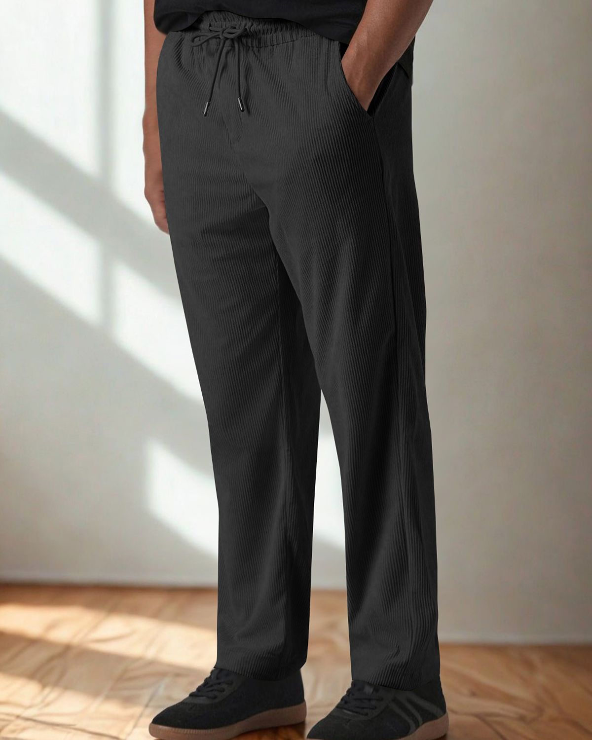 FINGERCROS Men's Premium Pleated Relaxed-Fit Drawstring Trousers