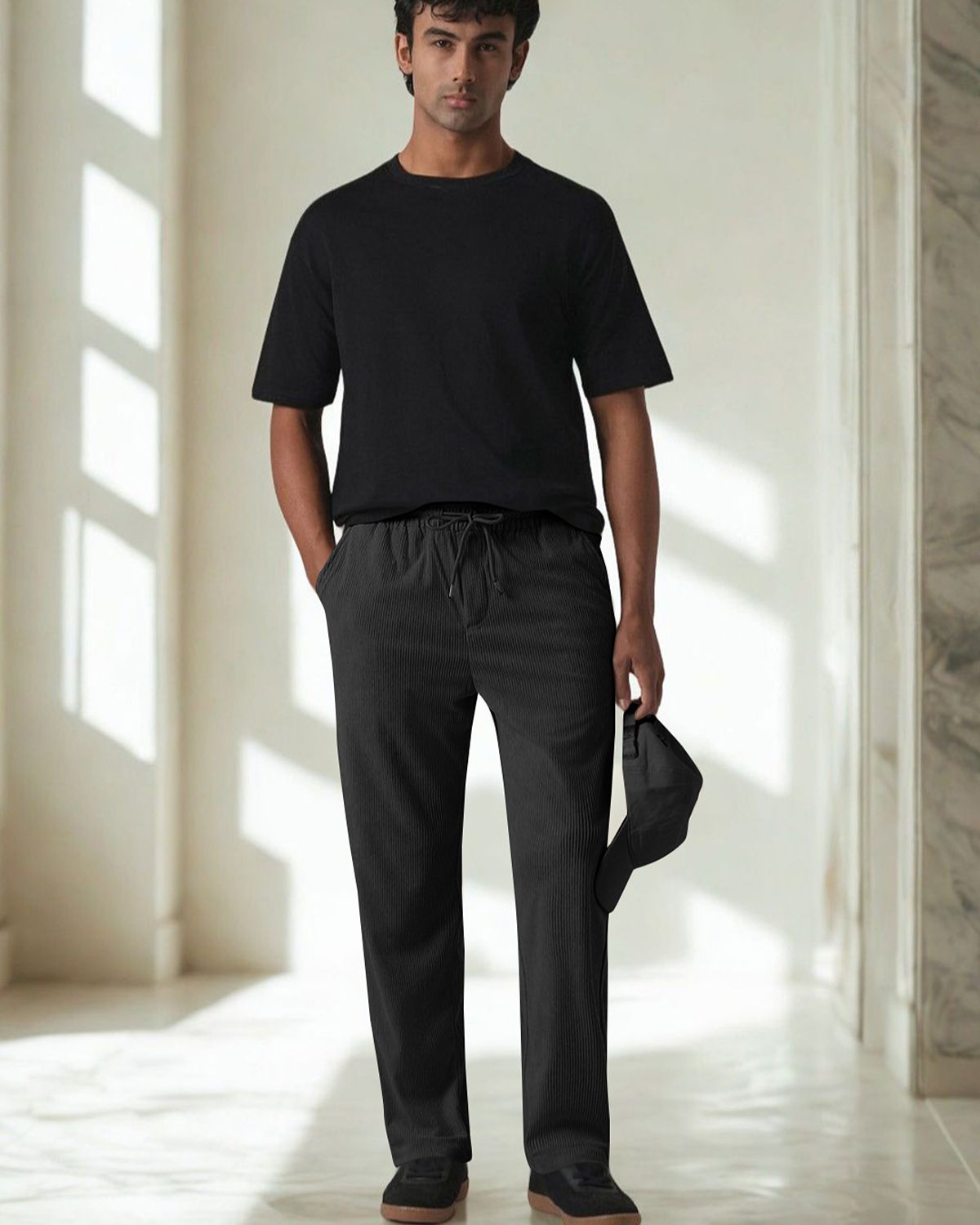 FINGERCROS Men's Premium Pleated Relaxed-Fit Drawstring Trousers
