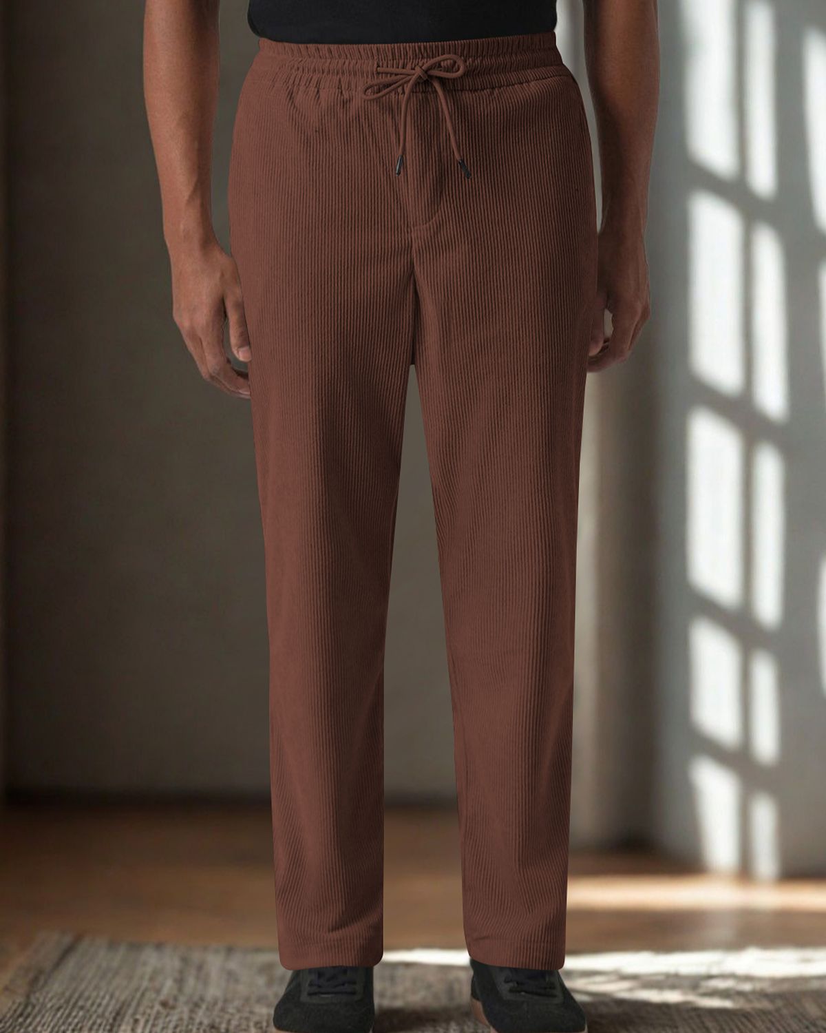 FINGERCROS Men's Premium Pleated Relaxed-Fit Drawstring Trousers