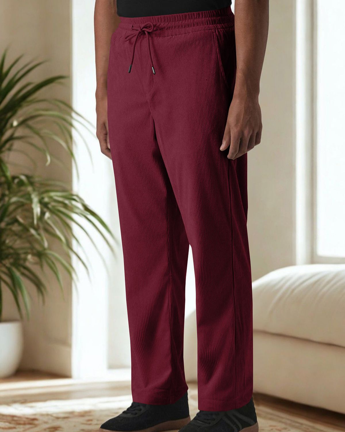 FINGERCROS Men's Premium Pleated Relaxed-Fit Drawstring Trousers