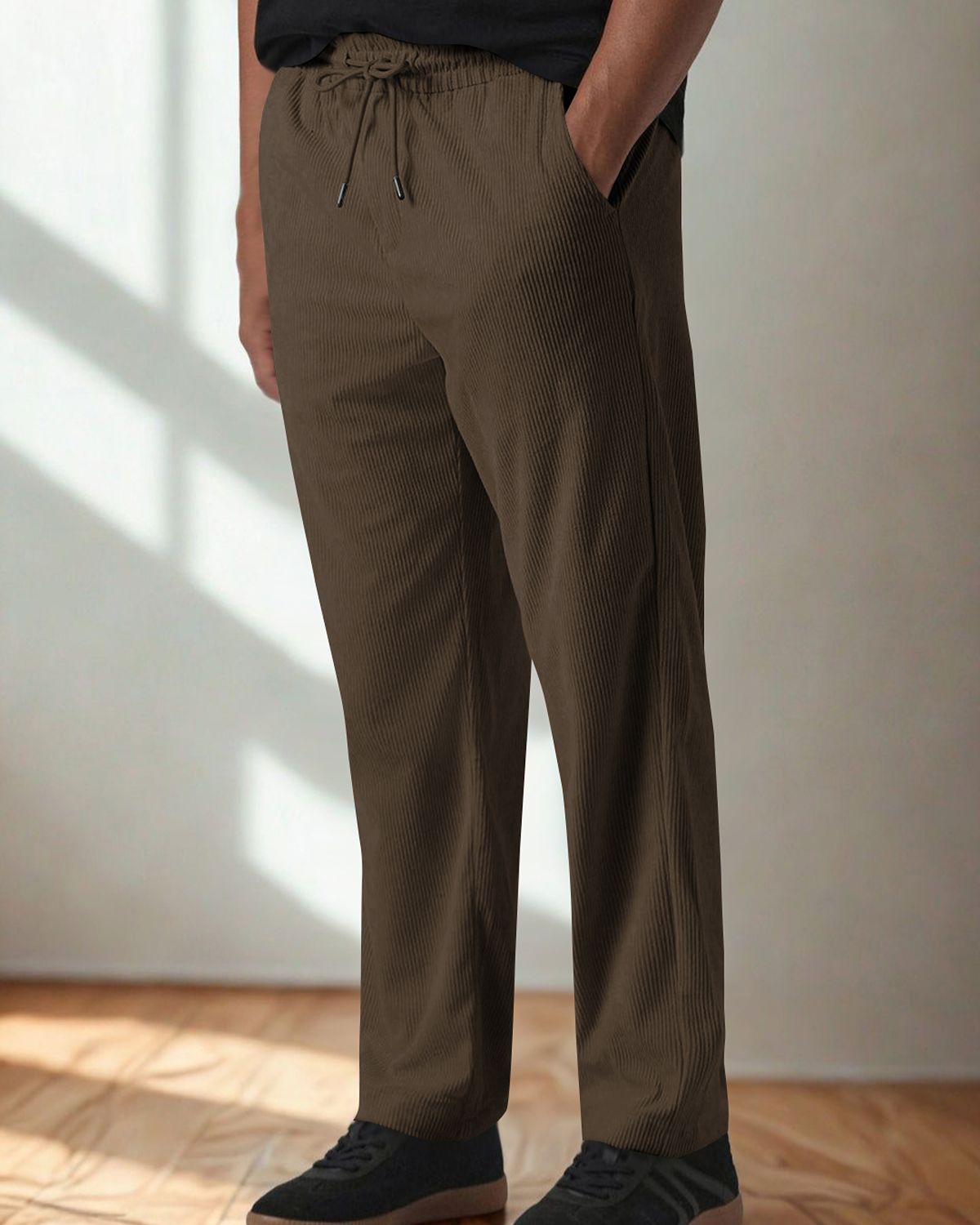FINGERCROS Men's Premium Pleated Relaxed-Fit Drawstring Trousers