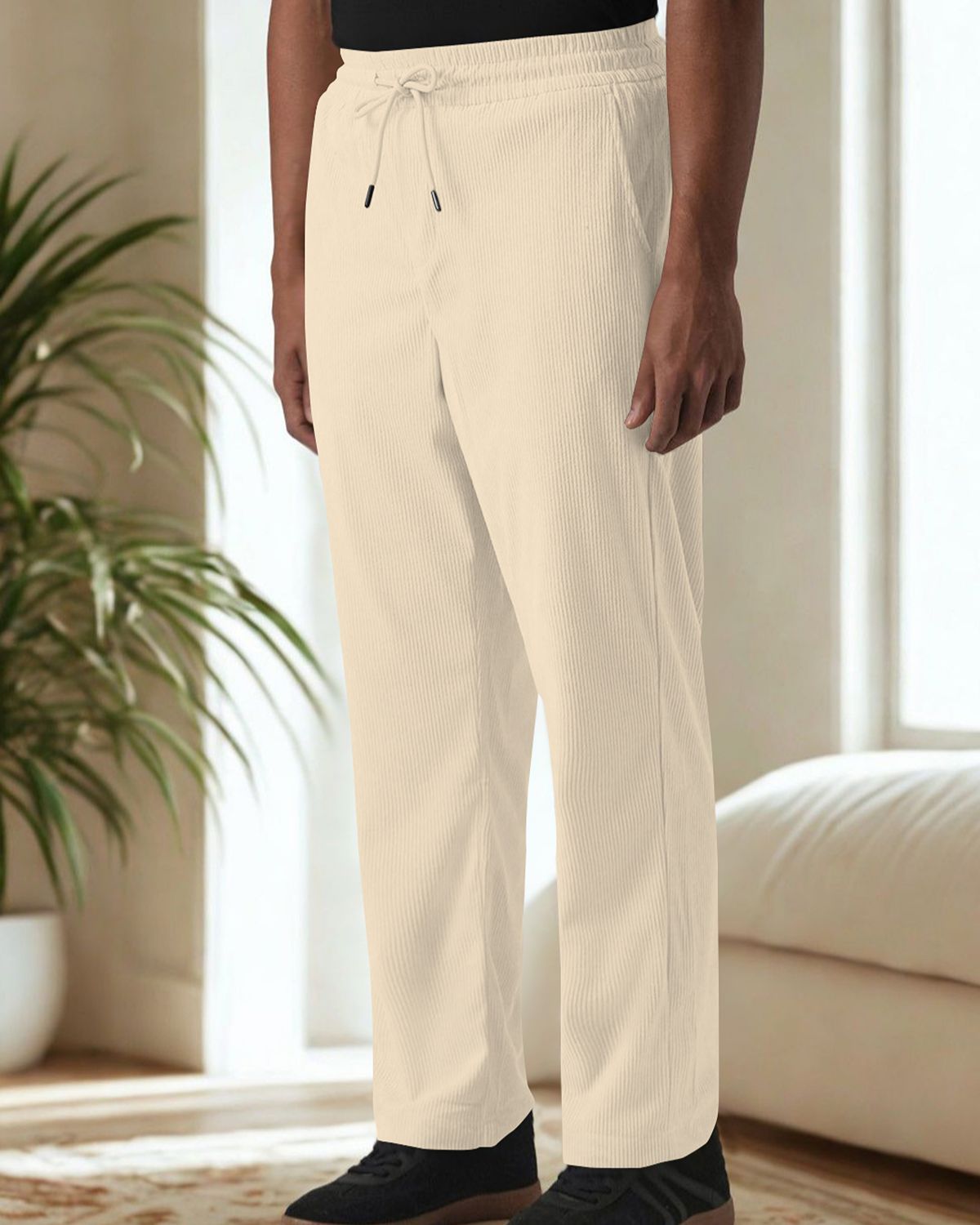 FINGERCROS Men's Premium Pleated Relaxed-Fit Drawstring Trousers