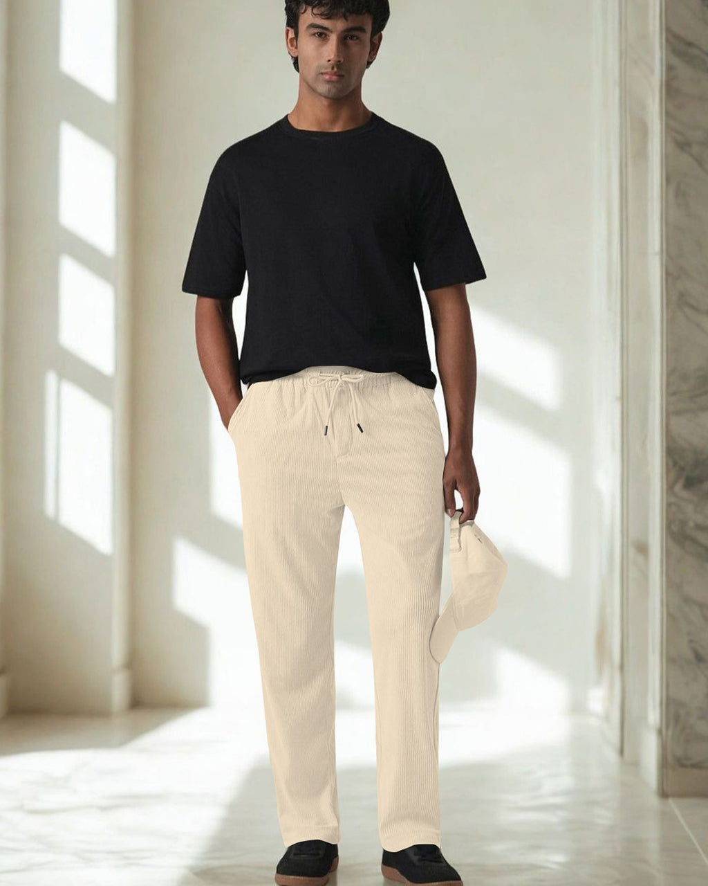 FINGERCROS Men's Premium Pleated Relaxed-Fit Drawstring Trousers