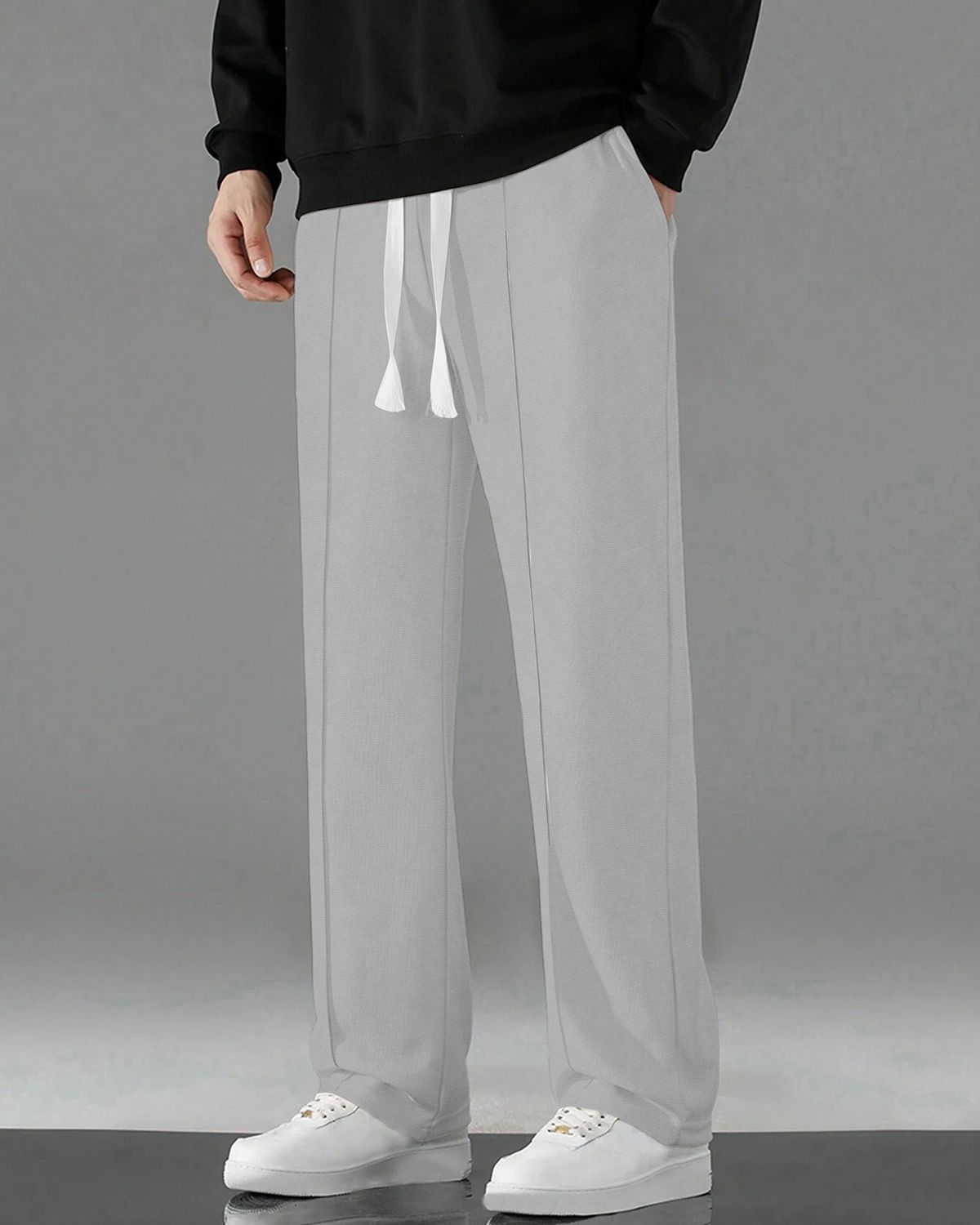 FINGERCROS Men's Premium Relaxed-Fit Pin-Stitched Drawstring Trousers