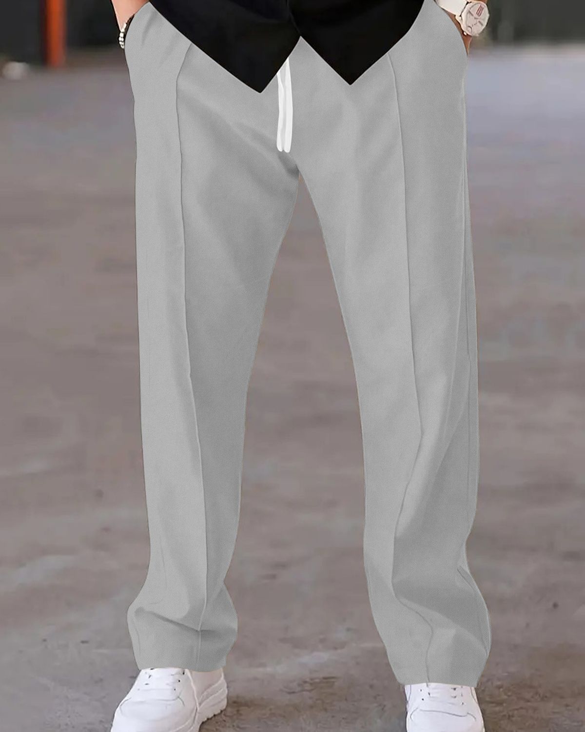 FINGERCROS Men's Premium Relaxed-Fit Pin-Stitched Drawstring Trousers