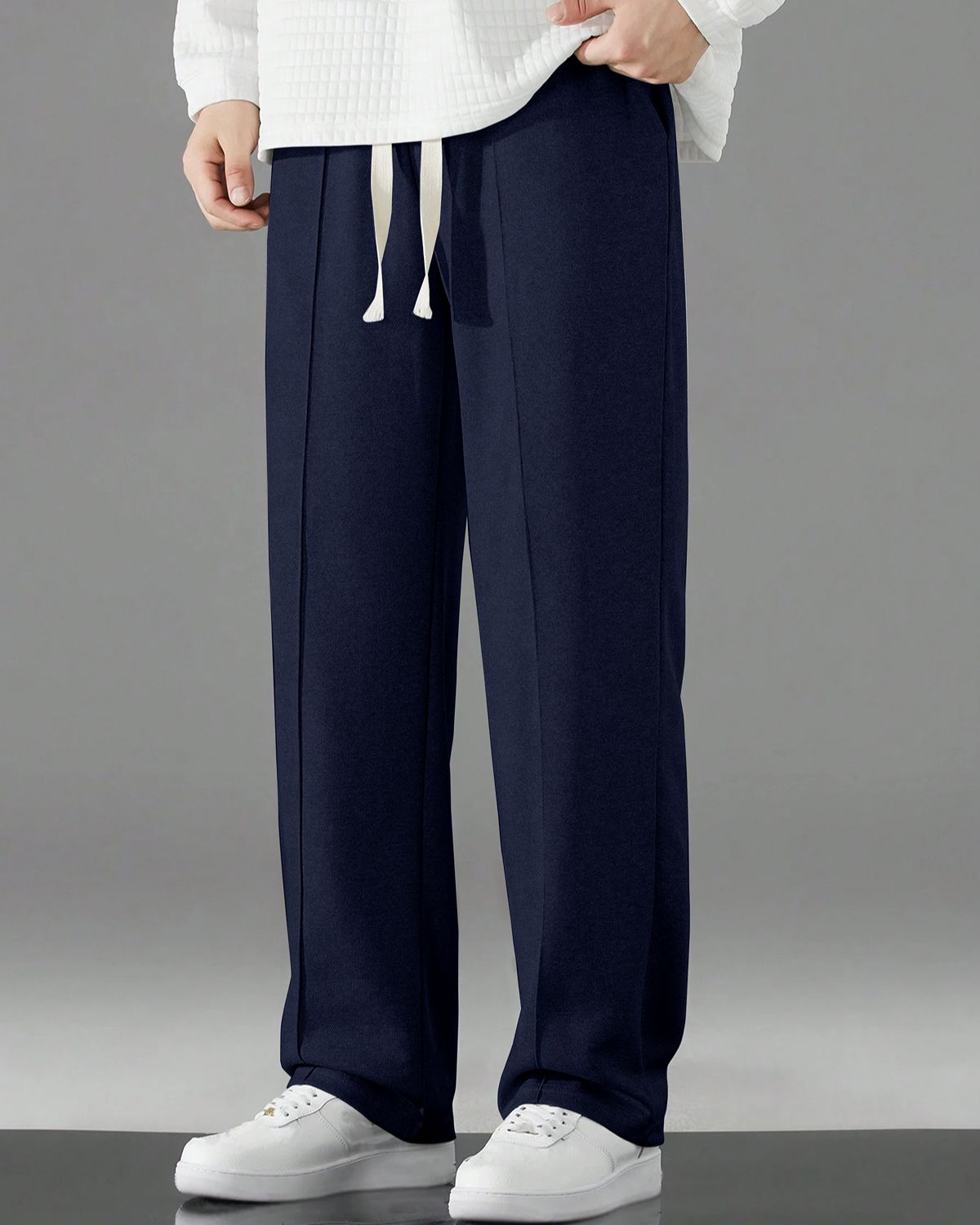 FINGERCROS Men's Premium Relaxed-Fit Pin-Stitched Drawstring Trousers
