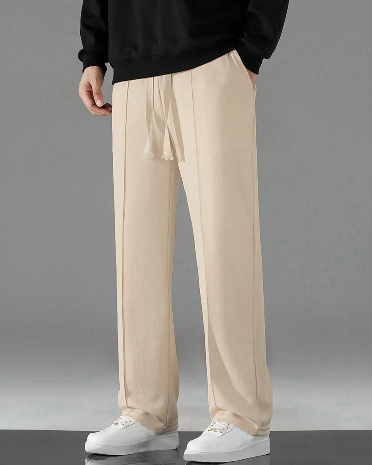 FINGERCROS Men's Premium Relaxed-Fit Pin-Stitched Drawstring Trousers