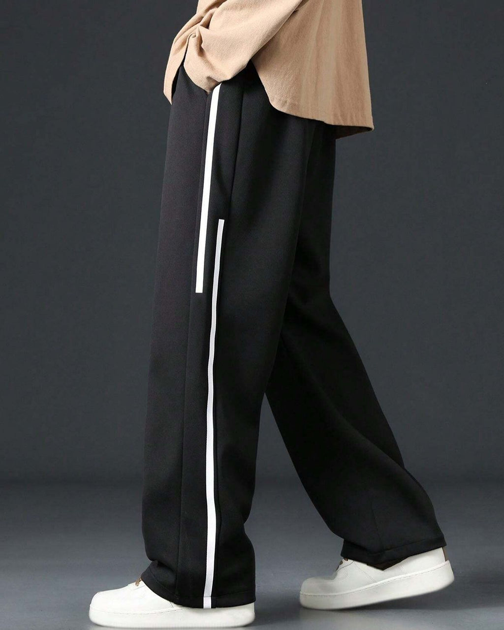 FINGERCROS Men's Premium Street-Style Relaxed-Fit Side-Striped Trousers