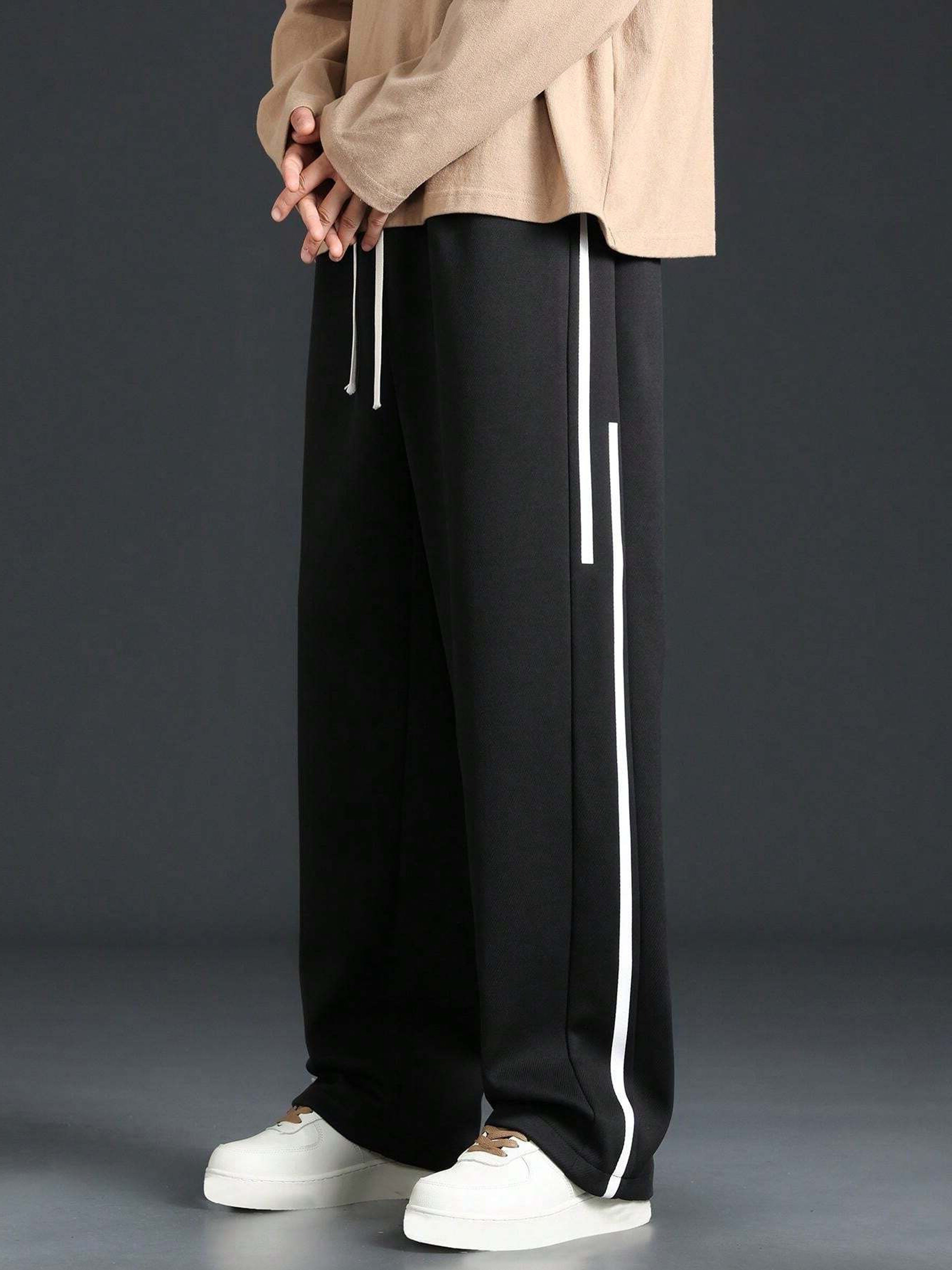 FINGERCROS Men's Premium Street-Style Relaxed-Fit Side-Striped Trousers