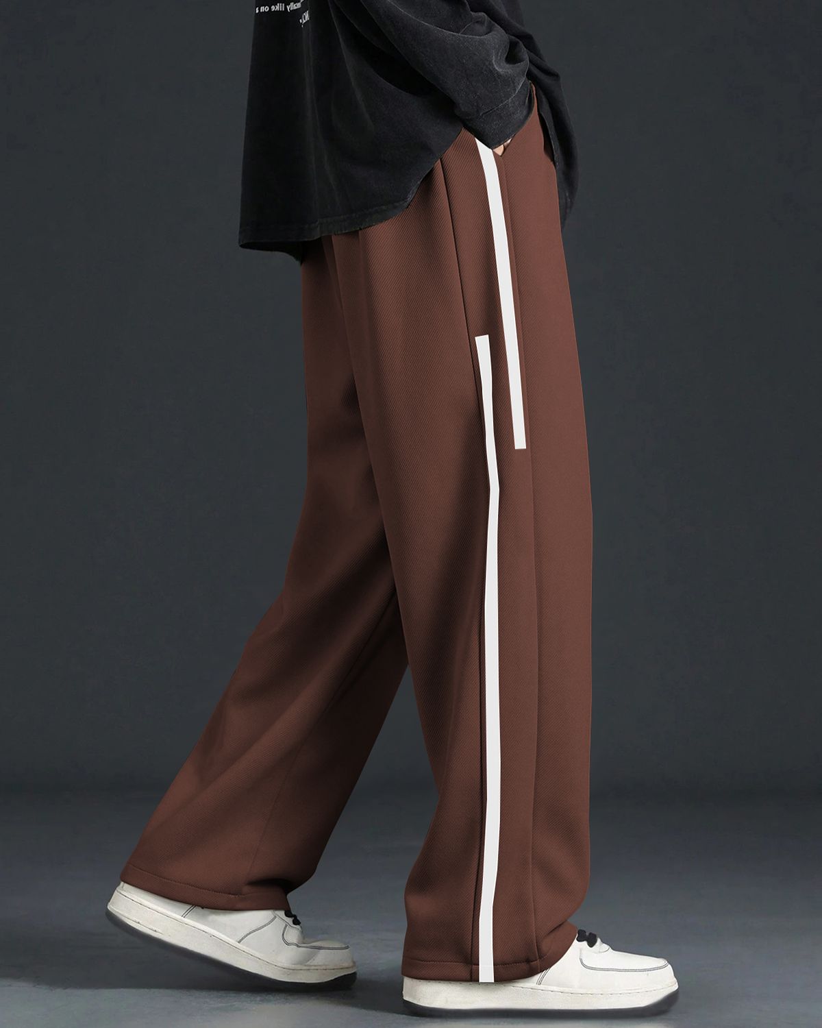 FINGERCROS Men's Premium Street-Style Relaxed-Fit Side-Striped Trousers