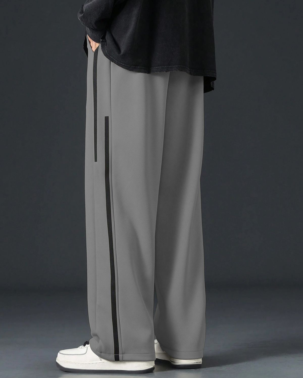 FINGERCROS Men's Premium Street-Style Relaxed-Fit Side-Striped Trousers