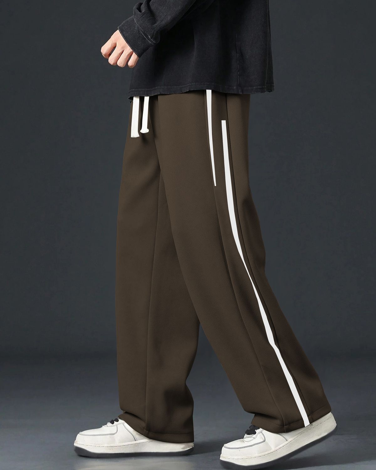 FINGERCROS Men's Premium Street-Style Relaxed-Fit Side-Striped Trousers