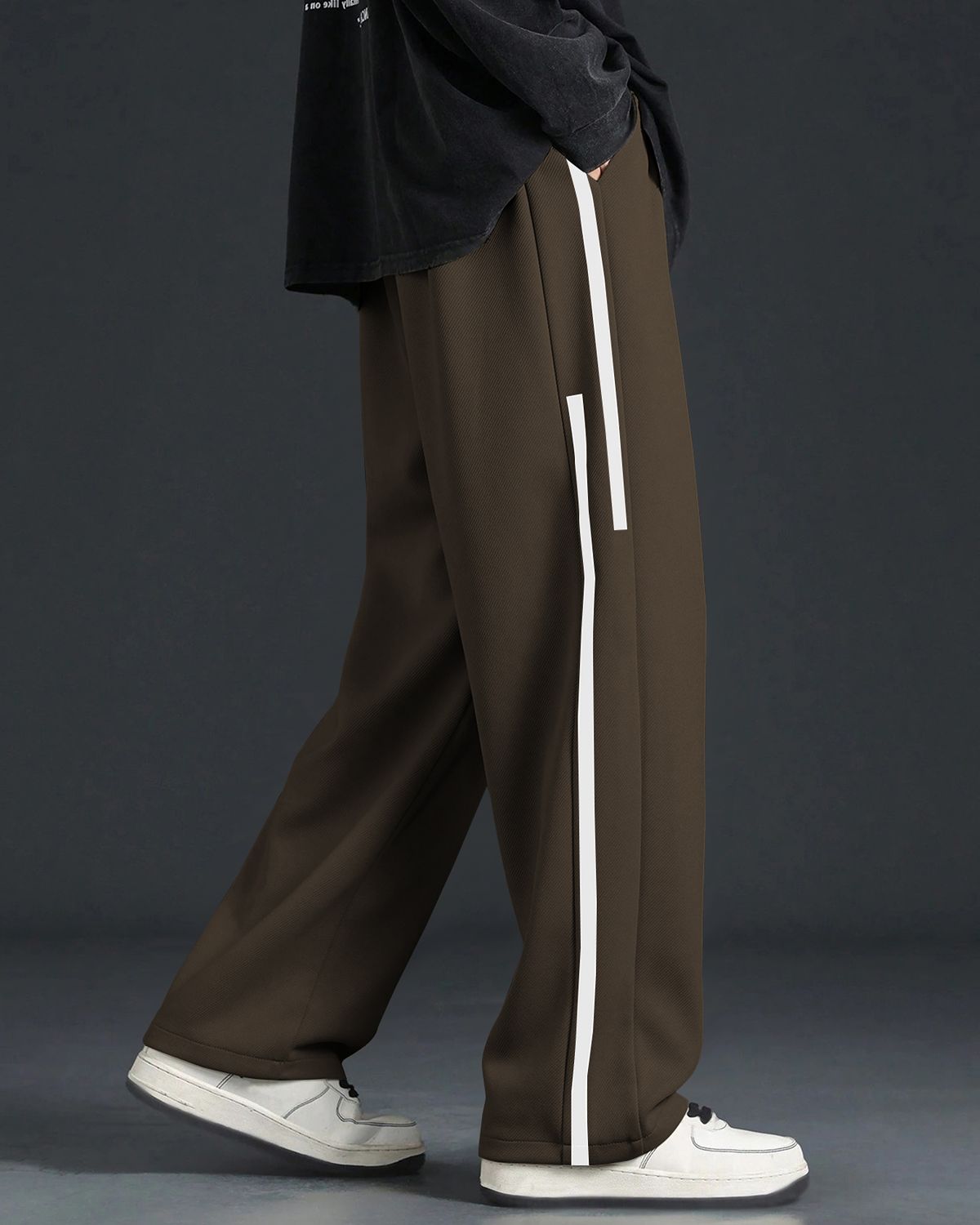 FINGERCROS Men's Premium Street-Style Relaxed-Fit Side-Striped Trousers