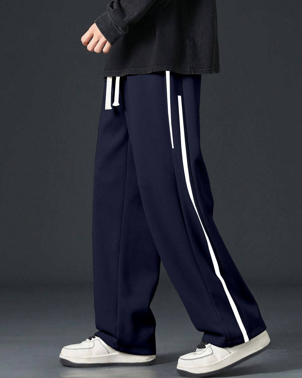 FINGERCROS Men's Premium Street-Style Relaxed-Fit Side-Striped Trousers