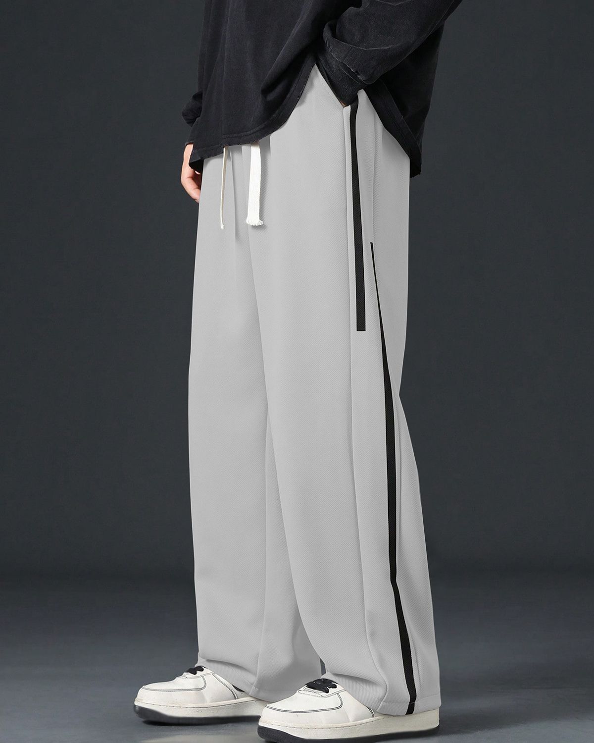 FINGERCROS Men's Premium Street-Style Relaxed-Fit Side-Striped Trousers