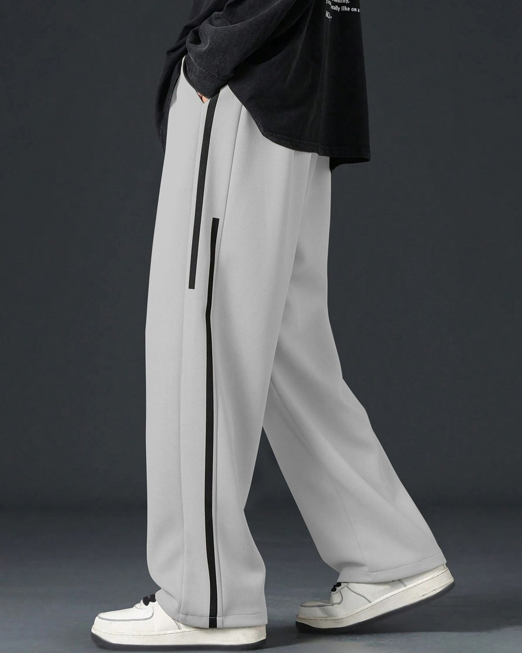 FINGERCROS Men's Premium Street-Style Relaxed-Fit Side-Striped Trousers
