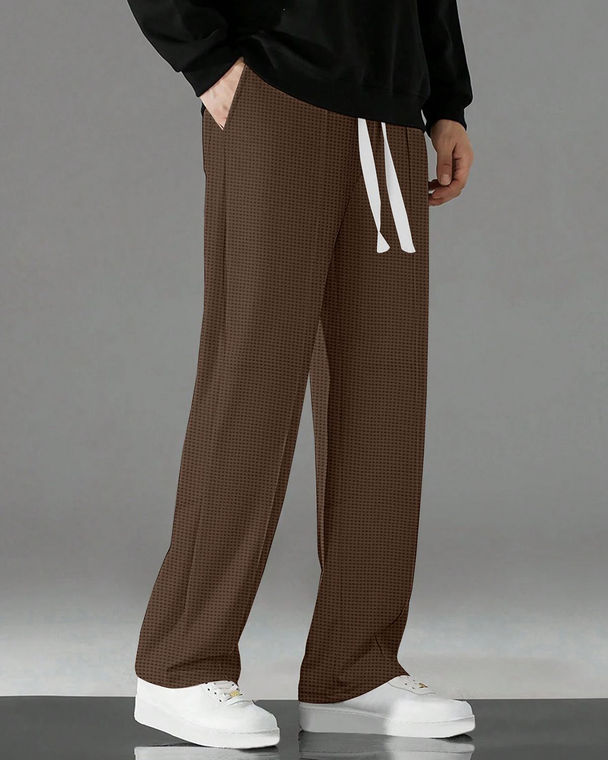FINGERCROS Men’s Premium Textured Relaxed-Fit Drawstring Trousers