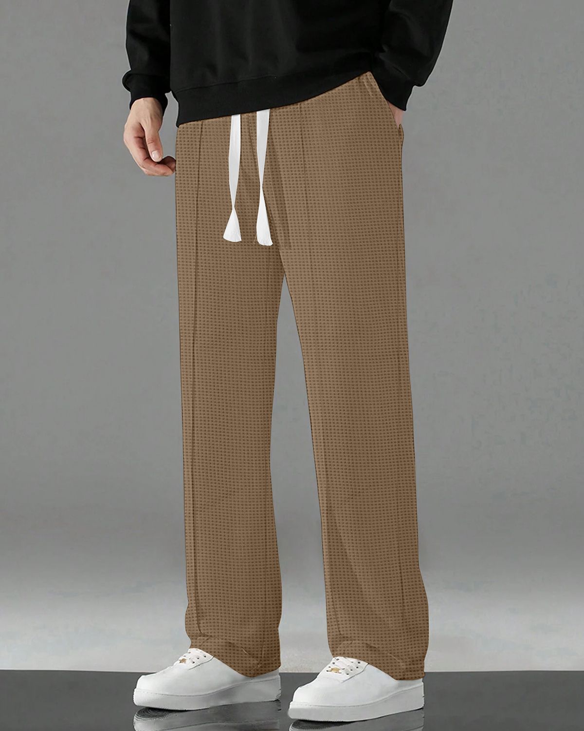 FINGERCROS Men’s Premium Textured Relaxed-Fit Drawstring Trousers