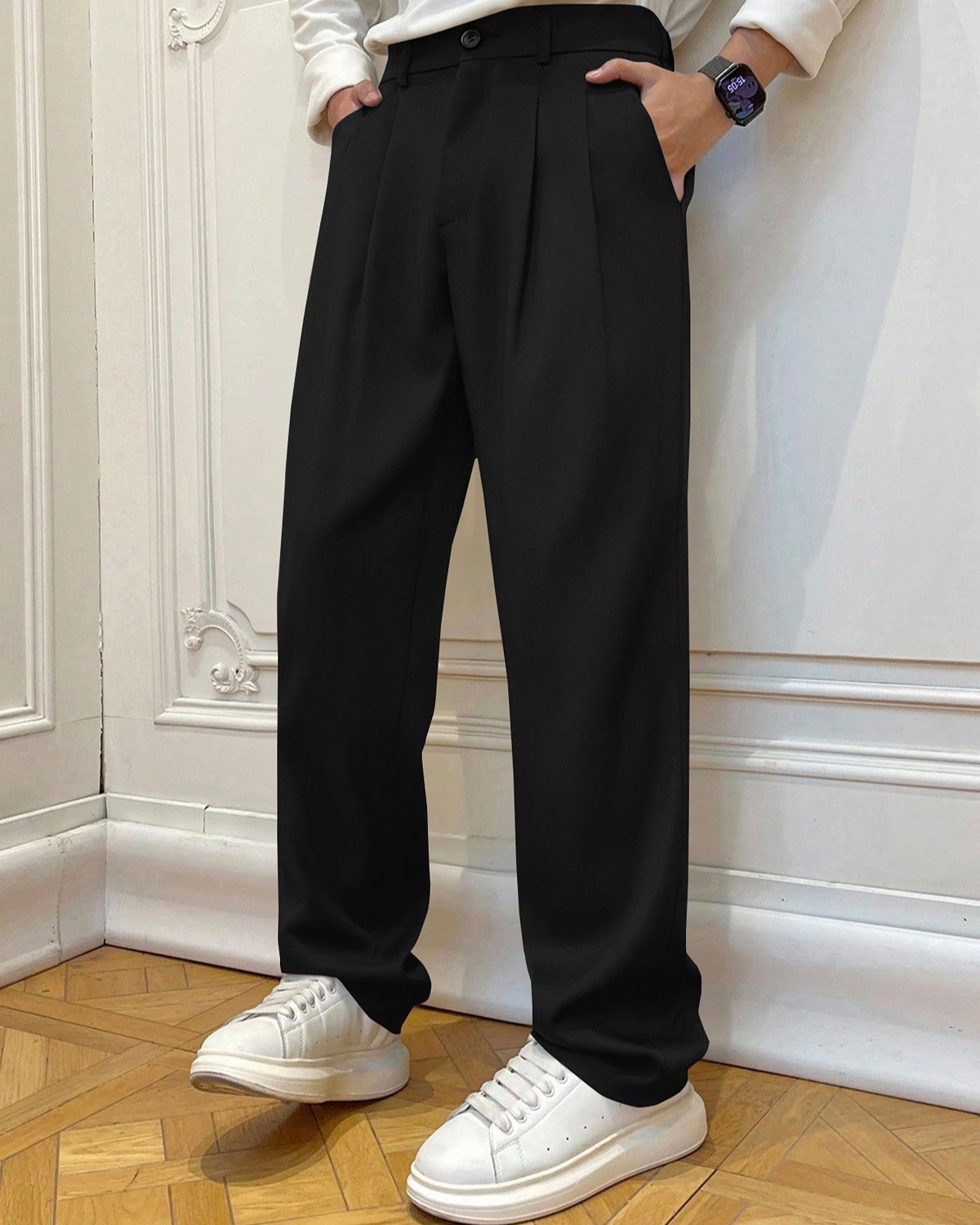 FINGERCROS Men’s Modern Pleated Relaxed-Fit Trousers