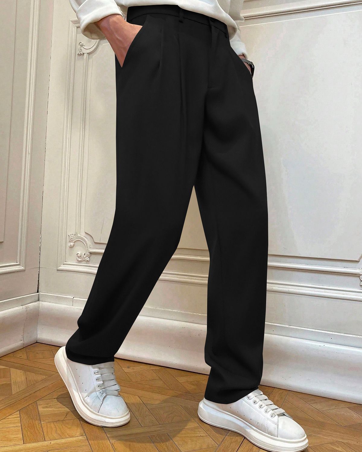 FINGERCROS Men’s Modern Pleated Relaxed-Fit Trousers