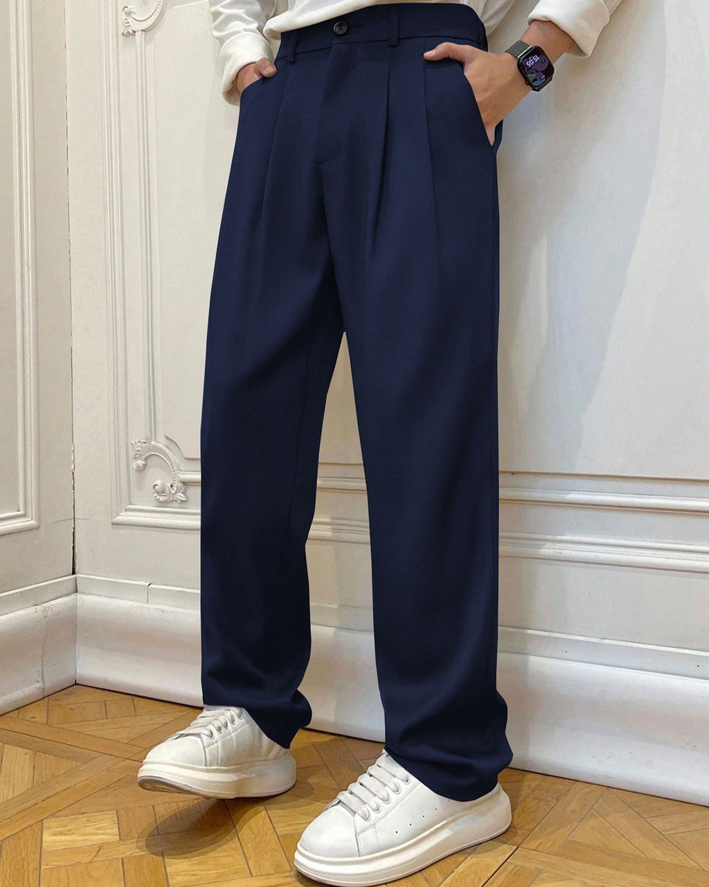 FINGERCROS Men’s Modern Pleated Relaxed-Fit Trousers