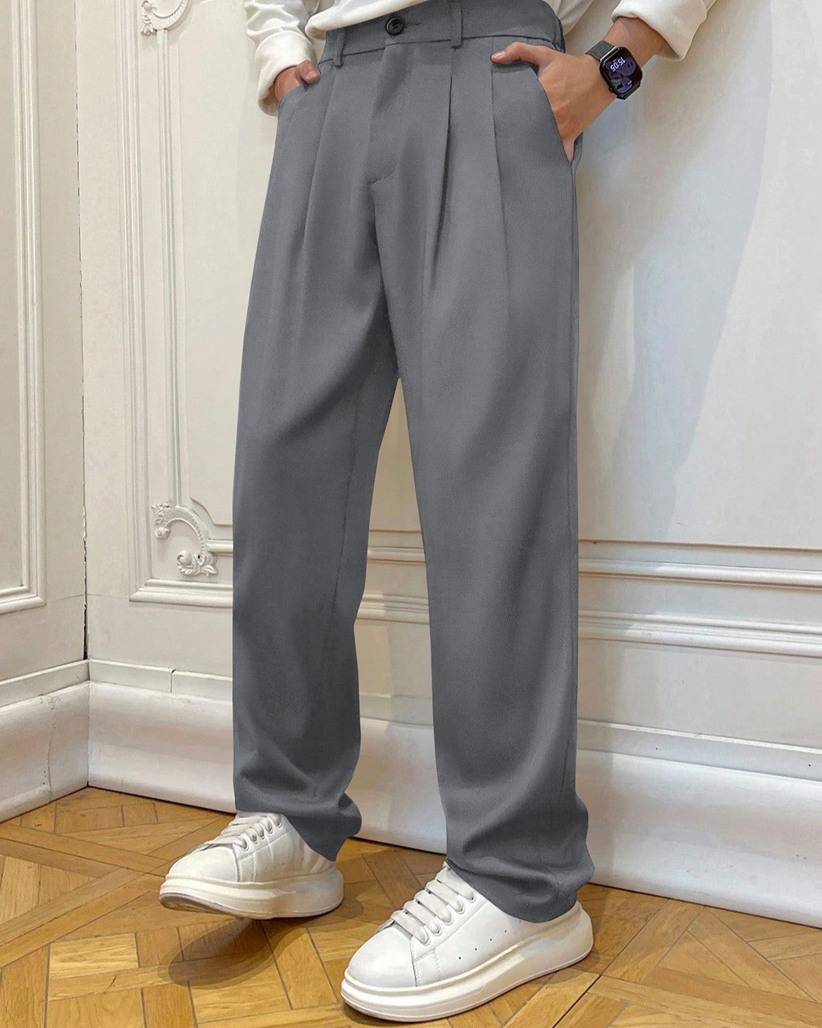 FINGERCROS Men’s Modern Pleated Relaxed-Fit Trousers