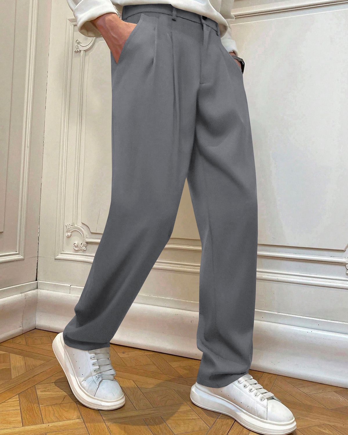 FINGERCROS Men’s Modern Pleated Relaxed-Fit Trousers