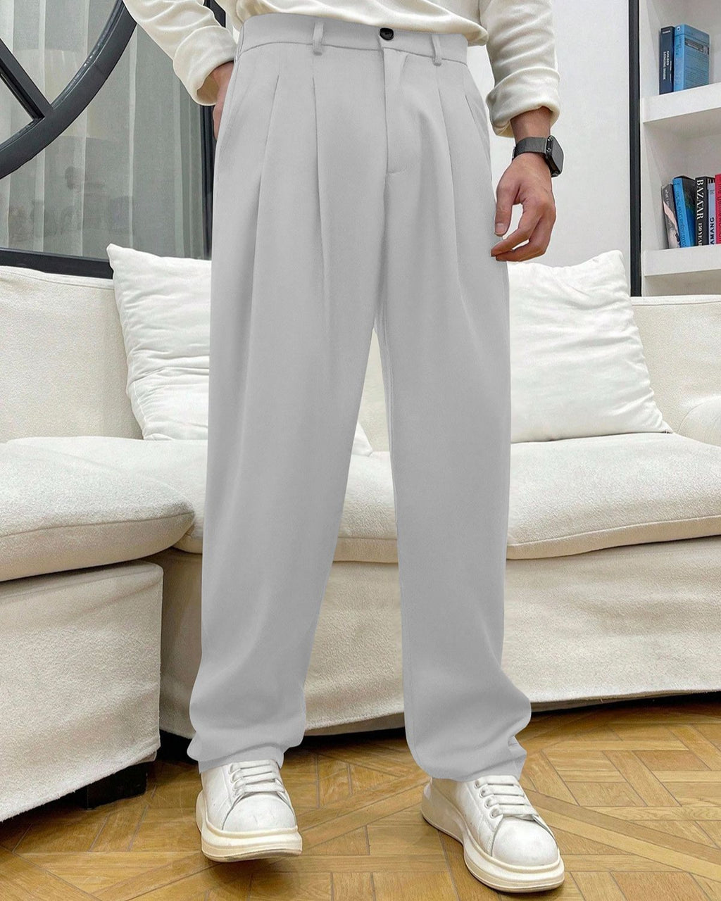 FINGERCROS Men’s Modern Pleated Relaxed-Fit Trousers