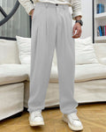 FINGERCROS Men’s Modern Pleated Relaxed-Fit Trousers
