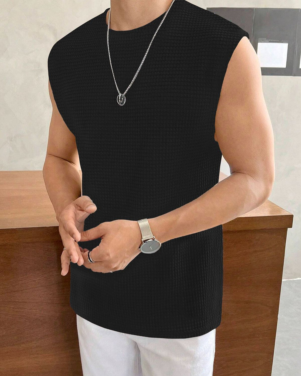 FINGERCROS Men's Textured Waffle Knit Muscle Tank Top