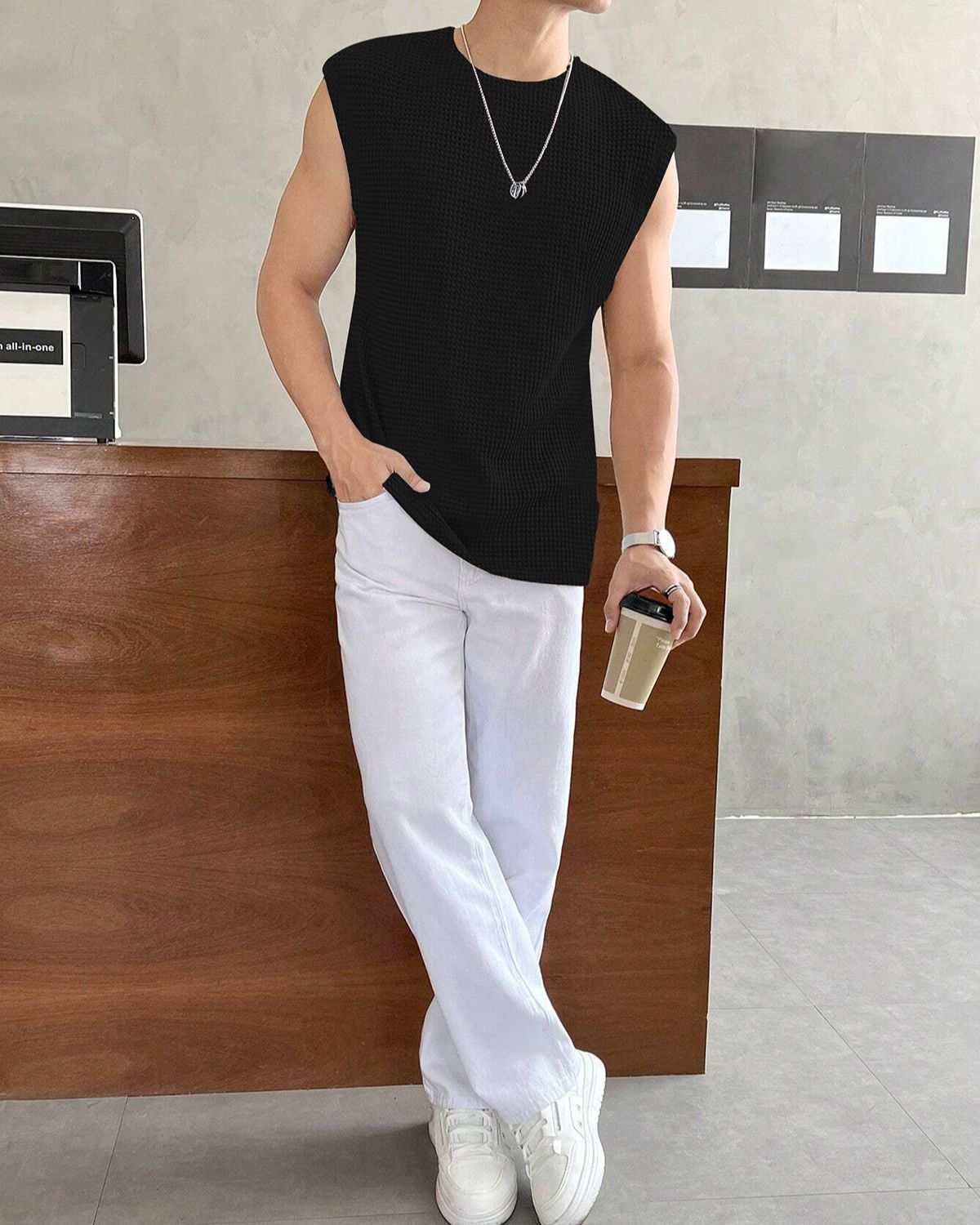FINGERCROS Men's Textured Waffle Knit Muscle Tank Top