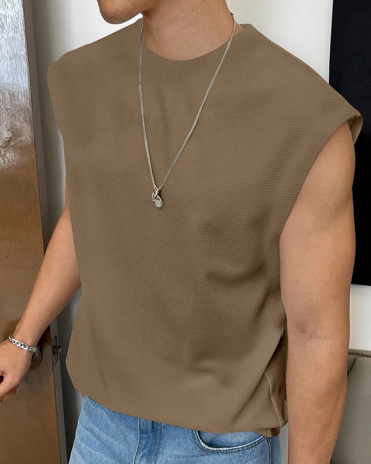 FINGERCROS Men's Textured Waffle Knit Muscle Tank Top