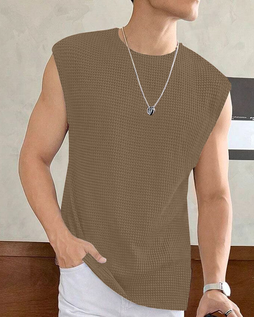 FINGERCROS Men's Textured Waffle Knit Muscle Tank Top
