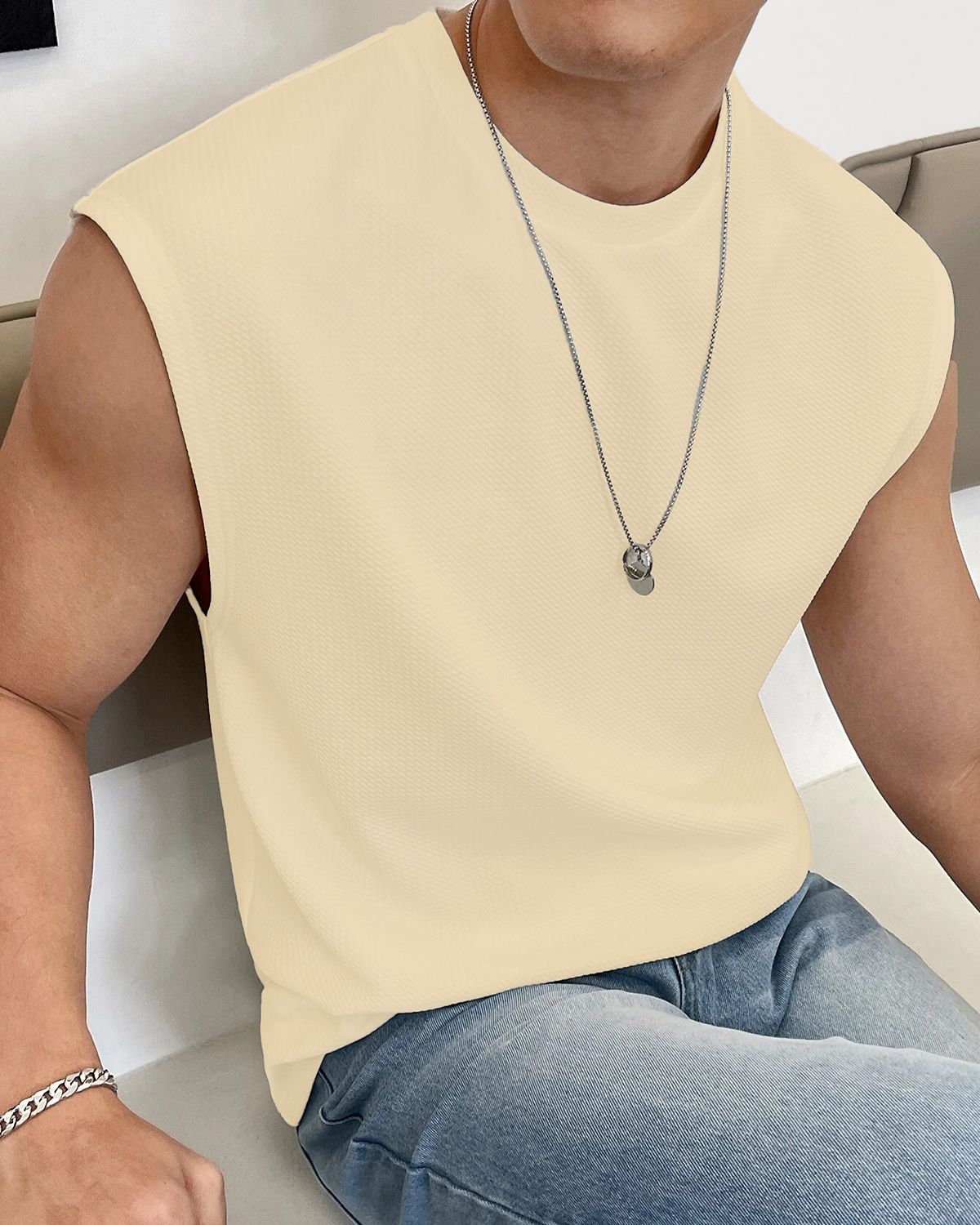 FINGERCROS Men's Textured Waffle Knit Muscle Tank Top