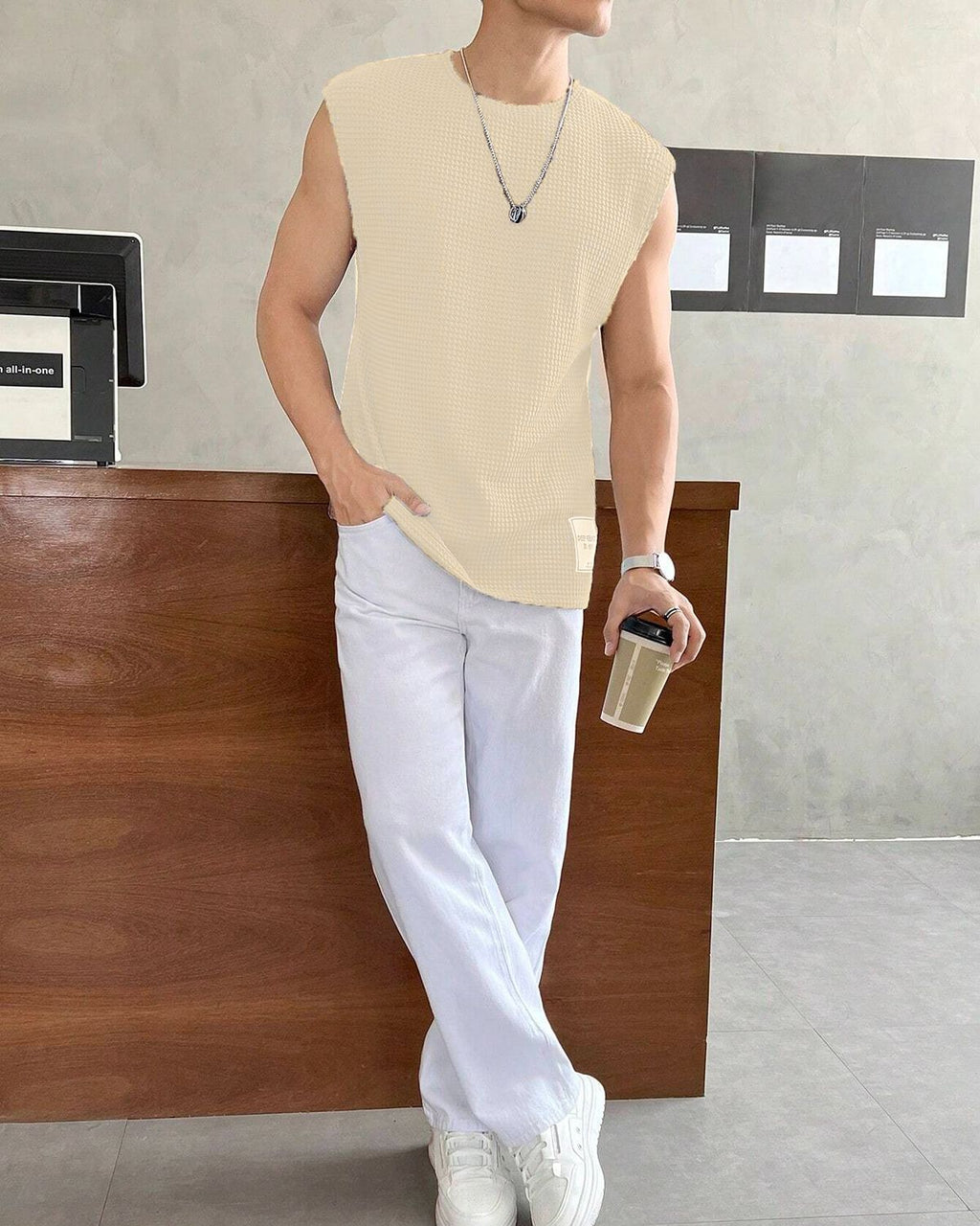 FINGERCROS Men's Textured Waffle Knit Muscle Tank Top